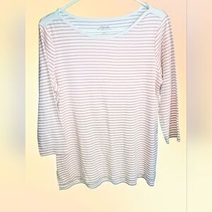 Chico's "The Ultimate Tee" Shirt, Size 2 (US Large), White / Peach